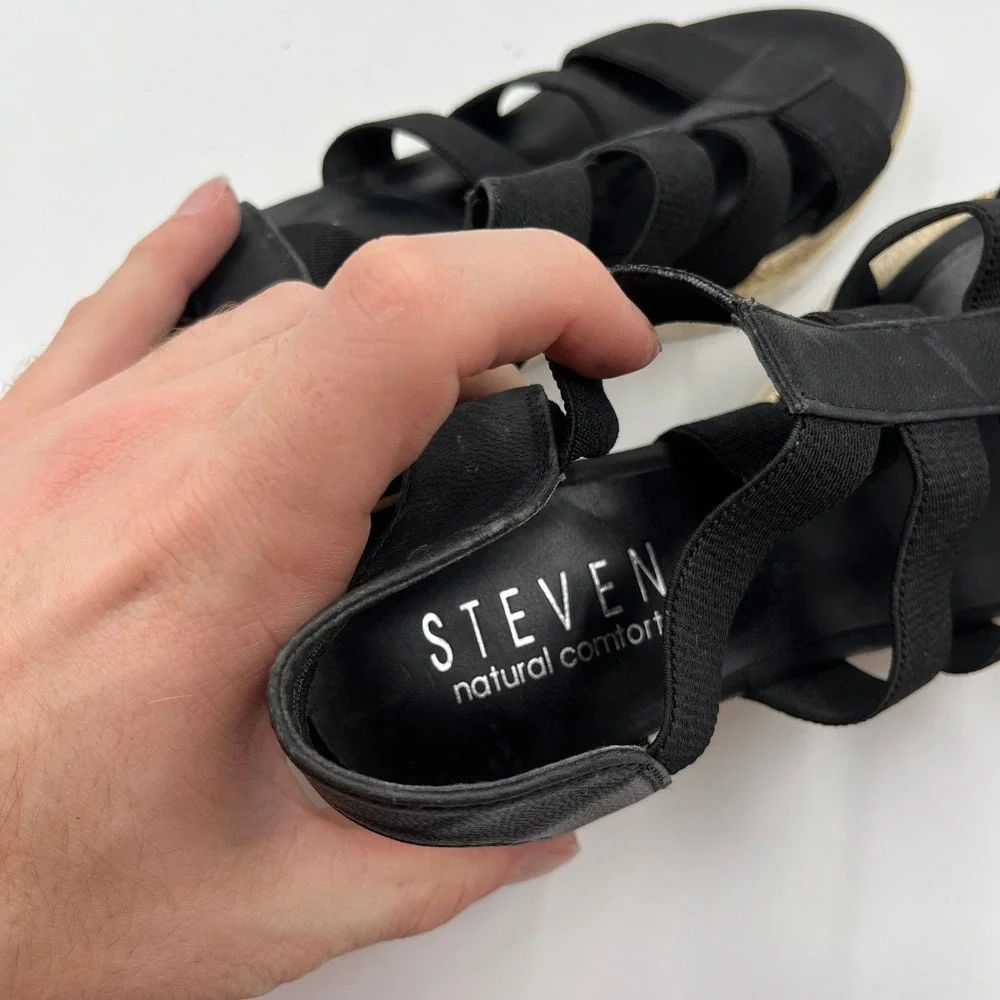 STEVEN‎ Women's Natural Comfort Black Elastic Strappy Wedge Sandals - Size 7